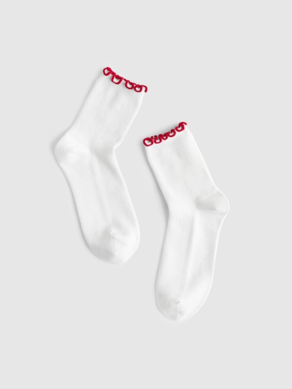 NWT Madewell Lettuce-Trim Ankle Socks | White & Pomegranate Seed